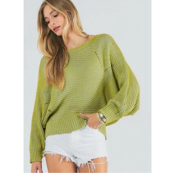 Lime & Dusty Blue Dolman Sleeve Sweater - Picture 1 of 9